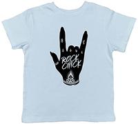 Shopagift Rock Chick Hand Sign Childrens Kids T-Shirt - Rock n Roll Band Retro Music Girls Gift Light Blue