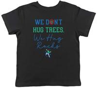 Shopagift Rock Climbing Kids T-Shirt We Don't Hug Trees We Hug Rocks Childrens Tee Boys Girls Black