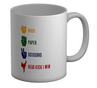 Shopagift Rock Paper Scissors Mug Head Kick I Win Funny Taekwondo White 11oz Large Ceramic Cup