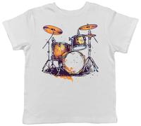 Shopagift Rock Star Metal Drum Kit Kids T-Shirt Base Vintage Retro Punk Beats Childrens Tee Boys Girls White