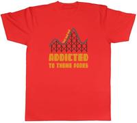 Shopagift Roller Coaster Fun Mens T-Shirt Addicted to Theme Parks Tee Red