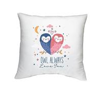 Shopagift Romantic Lovers Cushion Cover Owl Always Love You Gift Bedroom Lounge Accessory - 40cm x 40cm