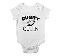 Shopagift Rugby Queen Baby Grow Vest Bodysuit White