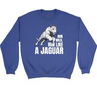 Shopagift Run Wild Kids Sweatshirt Run like a Jaguar Jumper Boys Girls Blue
