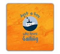 Shopagift Sailing 2 Pack Coasters Just A Boy Who Loves Sailing Gift - 9cm x 9cm