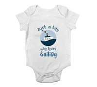 Shopagift Sailing Baby Vest Just A Boy Who Loves Sailing Bodysuit Gift White