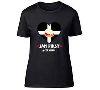 Shopagift Saint Piran's Day Womens T-Shirt Scone Jam First Cornwall Funny Ladies Tee Gift Black