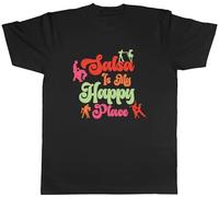Shopagift Salsa is My Happy Place Mens T-Shirt Salsa Dancing Music Dance Cuban Tee Black