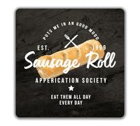 Shopagift Sausage Roll Appreciation Society 2 Pack Coasters Funny Eat Them All Day - 9cm x 9cm
