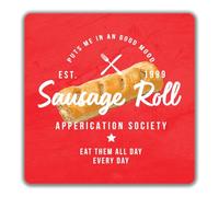Shopagift Sausage Roll Appreciation Society 2 Pack Coasters Funny Eat Them All Day - 9cm x 9cm