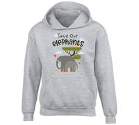 Shopagift Save our Elephants Kids Hoodie Protect Wildlife Animals Hoody Hooded Top Boys Girls Grey