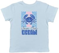 Shopagift Save Our Ocean Sea Crab Creatures Protection Kids T-Shirt Childrens Tee Boys Girls Light Blue