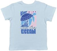 Shopagift Save Our Ocean Sea Turtle Sea Creatures Kids T-Shirt Childrens Tee Boys Girls Light Blue