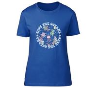Shopagift Save Our Oceans Fish Jellyfish Turtles Sea Life Womens T-Shirt Ladies Tee Blue