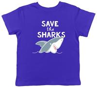 Shopagift Save The Sharks Kids T-Shirt Protect Ocean Sea Creatures Childrens Tee Boys Girls Blue