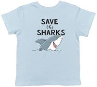 Shopagift Save The Sharks Kids T-Shirt Protect Ocean Sea Creatures Childrens Tee Boys Girls Light Blue