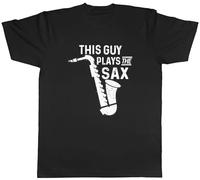 Shopagift Saxophone Jazz Music Mens T-Shirt This Guy Plays The Sax Tee Black