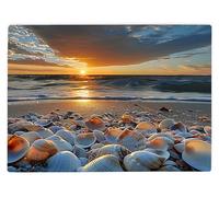 Shopagift Sea Shell Ocean and Sunset Glass Chopping Board Large Kitchen Worktop Saver 39cm x 28cm