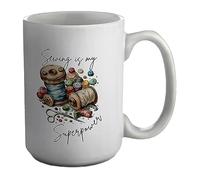 Shopagift Sewing is My Superpower Mug Tailor Quilter Funny White 15oz Large Gift Ceramic Cup