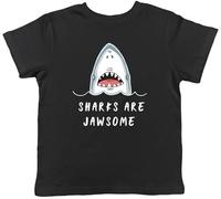 Shopagift Sharks are Jawsome Kids T-Shirt Funny Ocean Fish Childrens Tee Boys Girls Black