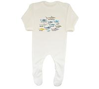 Shopagift Sharks of The World Baby Grow Romper Suit Ocean Lover Boys Girls Gift White