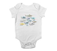 Shopagift Sharks of The World Baby Grow Vest Ocean Lover Bodysuit Gift White
