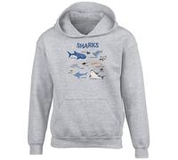 Shopagift Sharks of the World Collection Sea Ocean Fish Kids Hoodie Hoody Hooded Top Boys Girls Grey