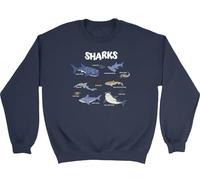 Shopagift Sharks of the World Collection Sea Ocean Fish Kids Sweatshirt Jumper Boys Girls Navy Blue