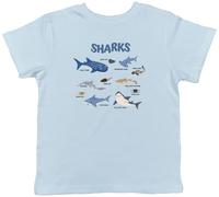 Shopagift Sharks of The World Collection Sea Ocean Fish Kids T-Shirt Childrens Tee Boys Girls Light Blue