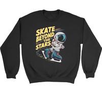 Shopagift Skate Beyond the Stars Kids Sweatshirt Ice Skating Astronaut Space Galaxy Jumper Boys Girls Black