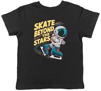 Shopagift Skate Beyond The Stars Kids T-Shirt Ice Skating Astronaut Space Galaxy Childrens Tee Boys Girls Black
