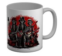 Shopagift Skeleton Rock n Roll Band Mug Music Trio Gothic Skull Guitar White 11oz Large Gift Ceramic Cup
