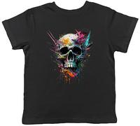 Shopagift Skull Face Kids T-Shirt Gothic Halloween Emo Goth Childrens Tee Gift Black