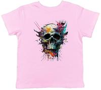 Shopagift Skull Face Kids T-Shirt Gothic Halloween Emo Goth Childrens Tee Gift Light Pink