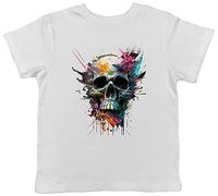Shopagift Skull Face Kids T-Shirt Gothic Halloween Emo Goth Childrens Tee Gift White