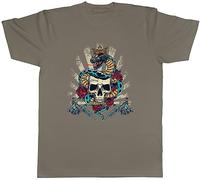 Shopagift Skull King Mens T-Shirt Tattoo Inked Snake Gothic Tee Gift Grey
