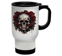 Shopagift Skull Roses Travel Mug Gothic Emo Biker Rock Head Gift Stainless Steel 14oz Cup
