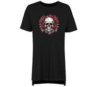 Shopagift Skull Roses Women's Nightie Gothic Emo Biker Rock Head Night Shirt Black