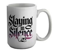 Shopagift Slaying in Silence Gothic Skull Head Mug White 15oz Large Ceramic Cup