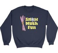 Shopagift Snow Much Fun Kids Sweatshirt Funny Ski Skiing Jumper Boys Girls Navy Blue