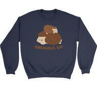 Shopagift Snuggle Up Cuddles Hugs Hedgehogs Kids Sweatshirt Jumper Boys Girls Navy Blue