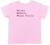 Shopagift Social Influencer Kids T-Shirt Like Share and Follow Funny Childrens Tee Boys Girls Light Pink