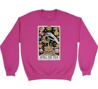 Shopagift Spill the Tea Tarot Card Gothic Skeleton Hand Sweatshirt Unisex Jumper Pink
