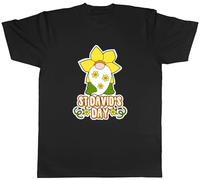 Shopagift St David's Day Mens T-Shirt Gnome Daffodil Welsh Wales Tee Black