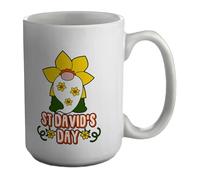 Shopagift St David's Day Mug Gnome Daffodil Welsh Wales White 15oz Large Ceramic Cup