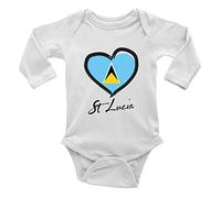 Shopagift St Lucia Baby Grow Vest Bodysuit Love Heart Flag Boys Girls L/S Gift