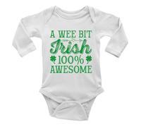Shopagift St Patrick's Day Baby Grow Vest Bodysuit Funny Wee Bit Irish 100% Awesome Boys Girls L/S