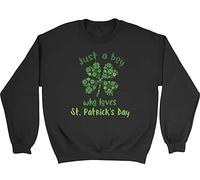 Shopagift St Patrick's Day Sweatshirt Kids Just A Boy Who Loves St Patrick's Day Gift Jumper Black