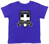 Shopagift St Piran's Day Kids T-Shirt Cornwall Cornish Shield Childrens Tee Gift Blue