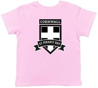 Shopagift St Piran's Day Kids T-Shirt Cornwall Cornish Shield Childrens Tee Gift Light Pink
